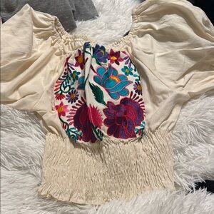 Embroidered Floral Cream Top